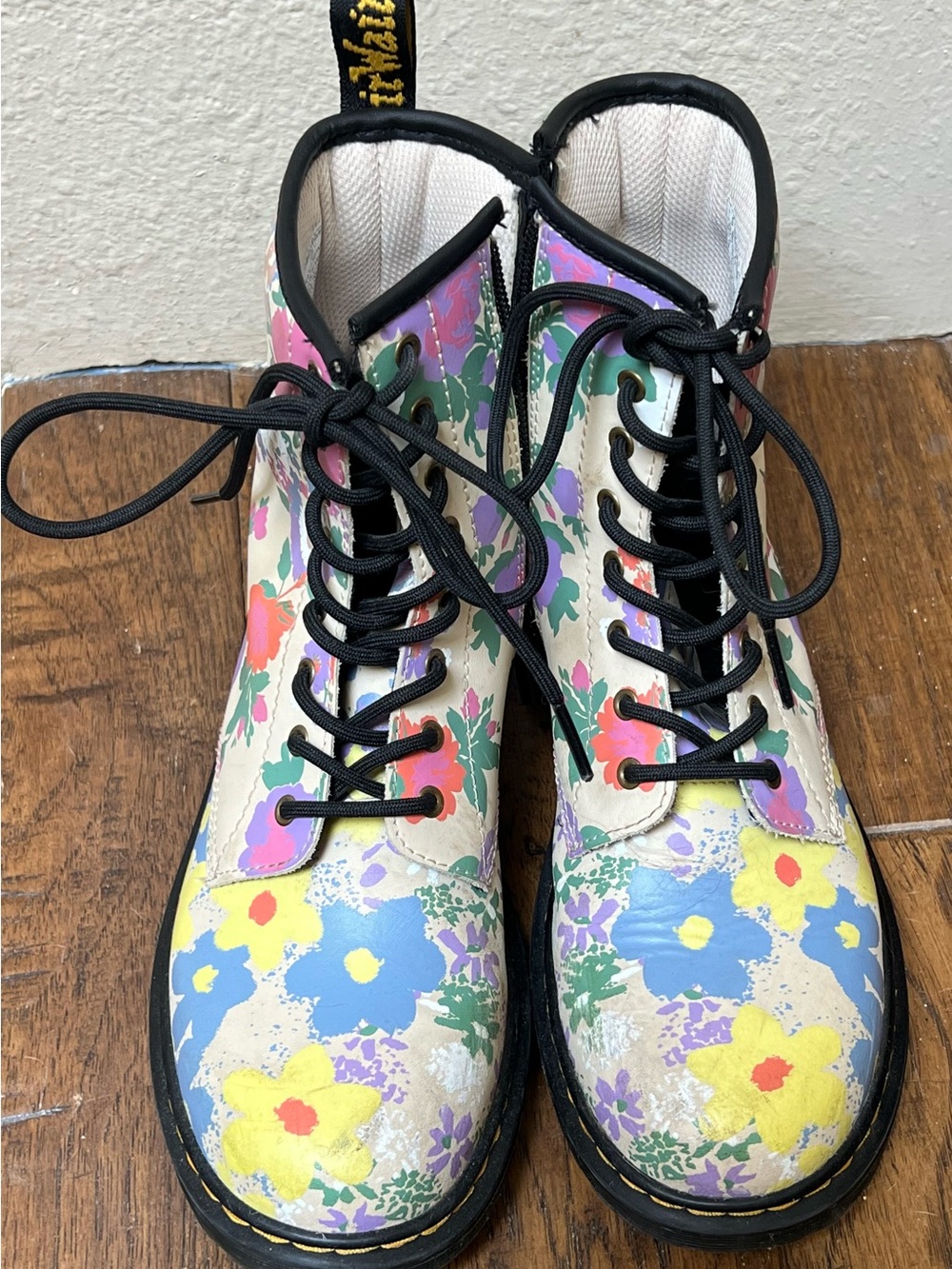 Dr. Martens Women's Floral Lace-Up Boots in Yellow, Blue, Pink, Green